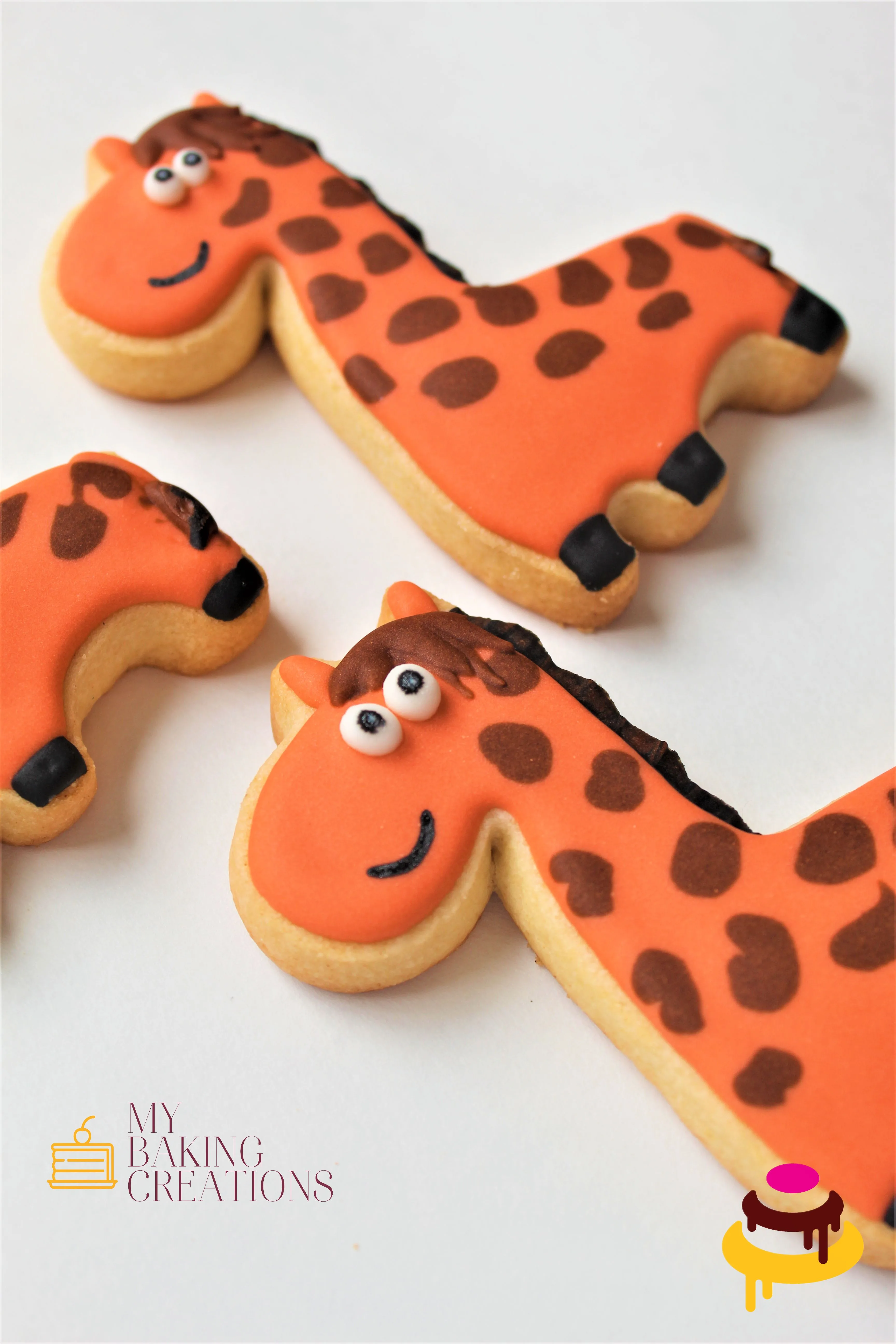 Custom hand-piped giraffe cookies Bay Area bakery